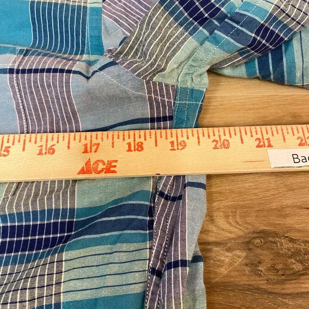 J Crew Summer Plaid Button Down Shirt Mens Small Blue‎ Teal Cotton